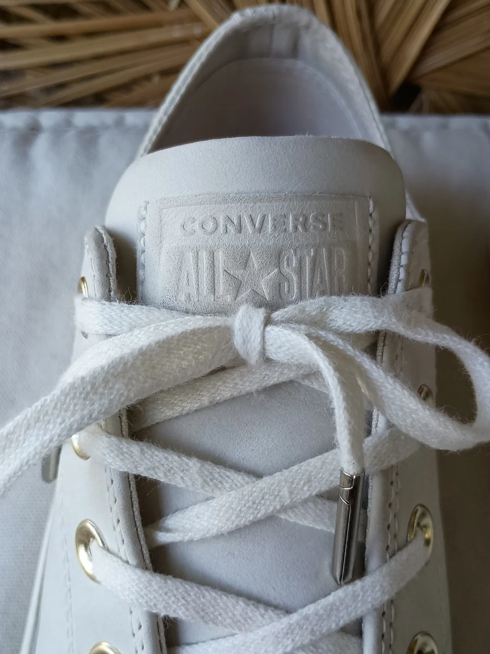 Converse White Low Top Sneakers with Gold Eyelets_9.5 - Picture 3 of 9